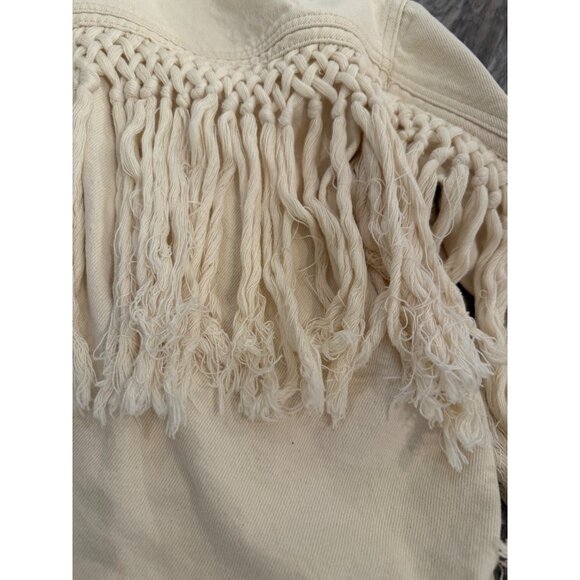 Blank Nyc Anthropologie Sacha Cream Crochet Fringe Jacket cotton S Boho coquette - Picture 12 of 13